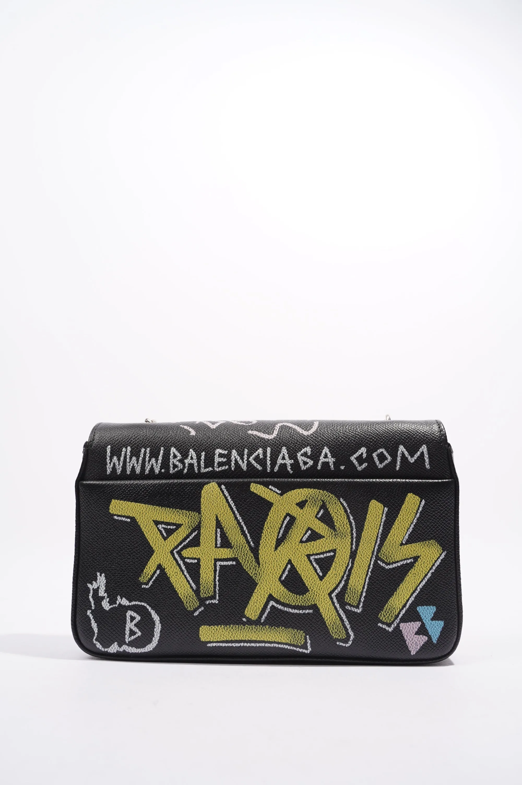 Balenciaga BB Graffiti Chain Wallet  Black / Blue / Pink Leather
