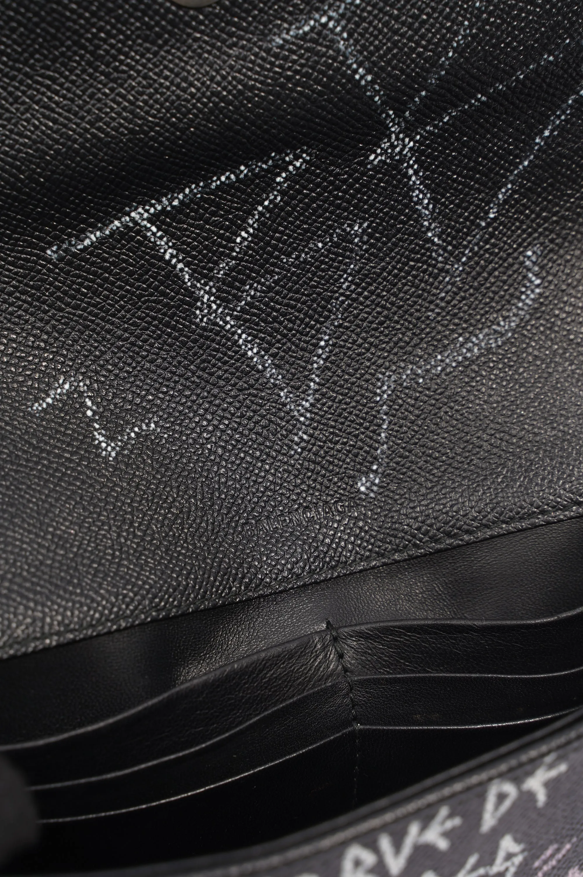 Balenciaga BB Graffiti Chain Wallet  Black / Blue / Pink Leather