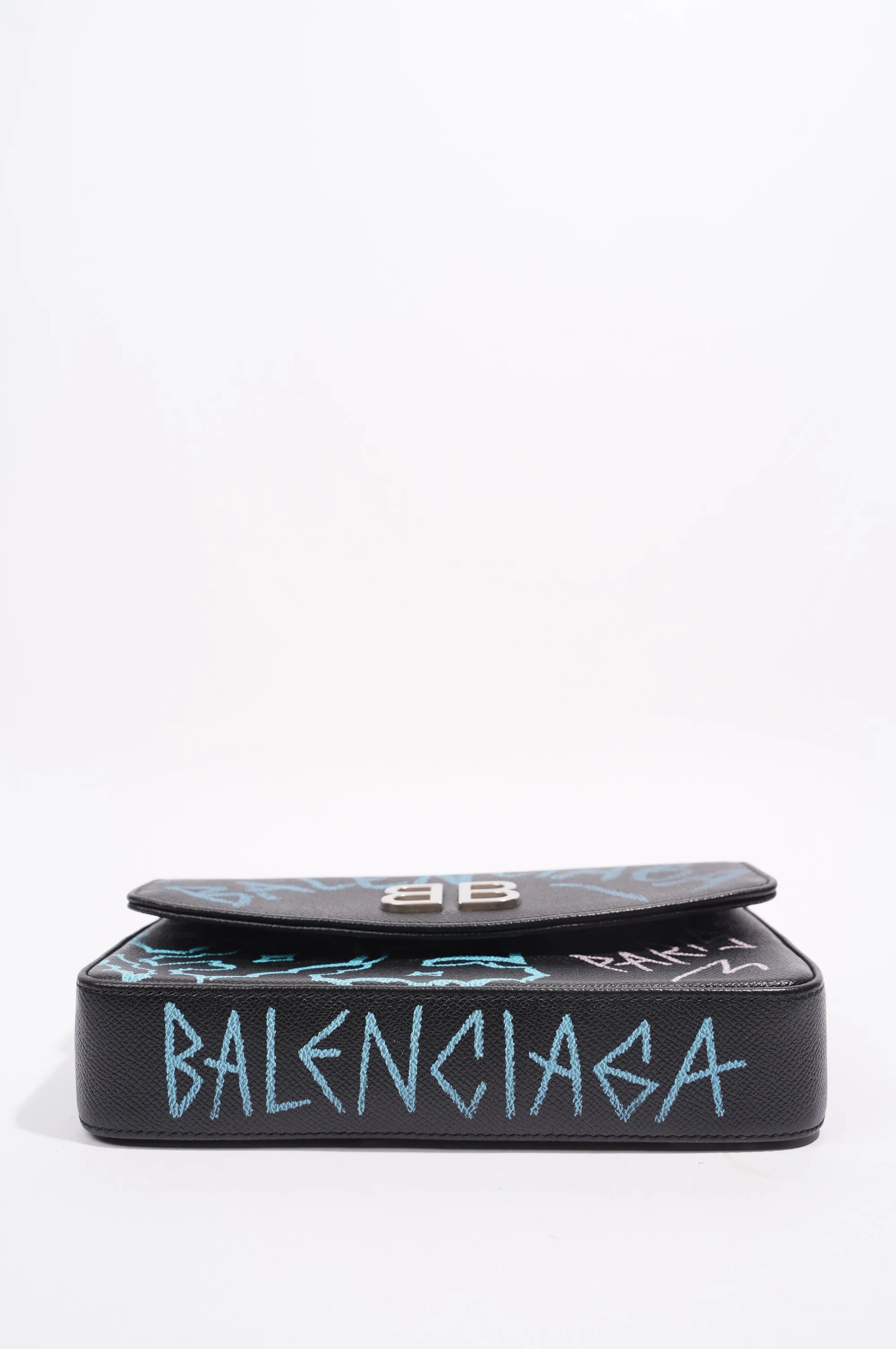 Balenciaga BB Graffiti Chain Wallet  Black / Blue / Pink Leather