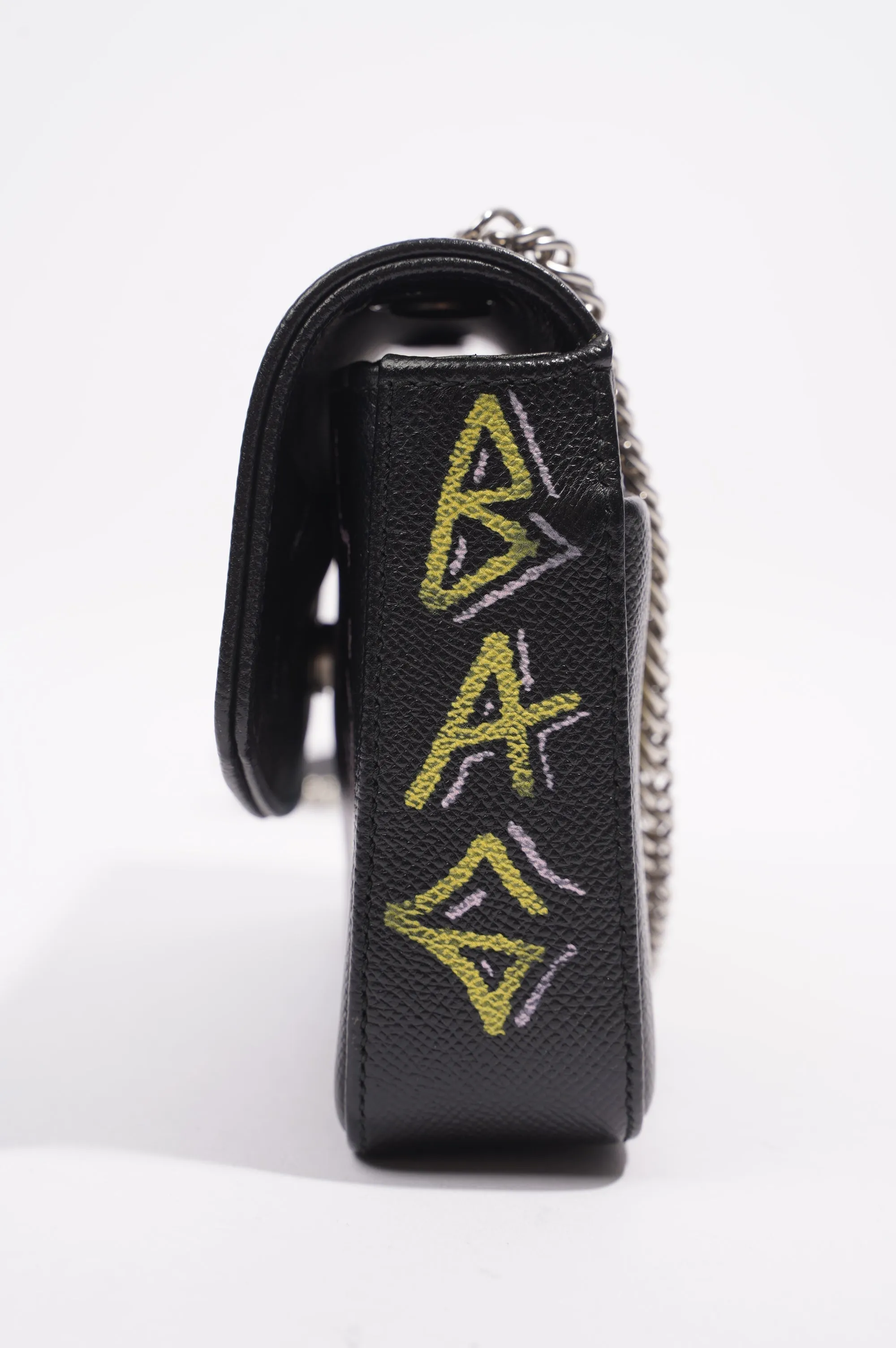 Balenciaga BB Graffiti Chain Wallet  Black / Blue / Pink Leather