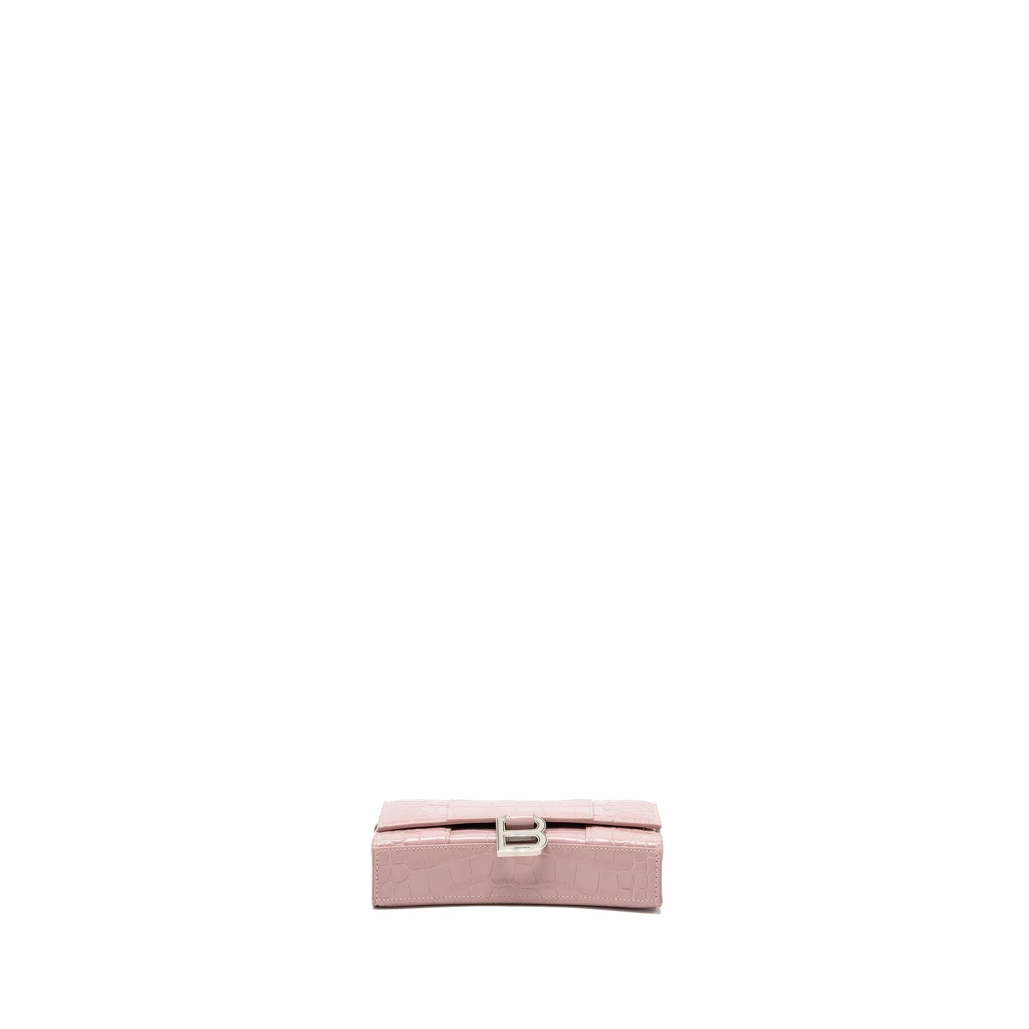 Balenciaga Hourglass Wallet on Chain Croc-Embossed Calfskin Pink SHW