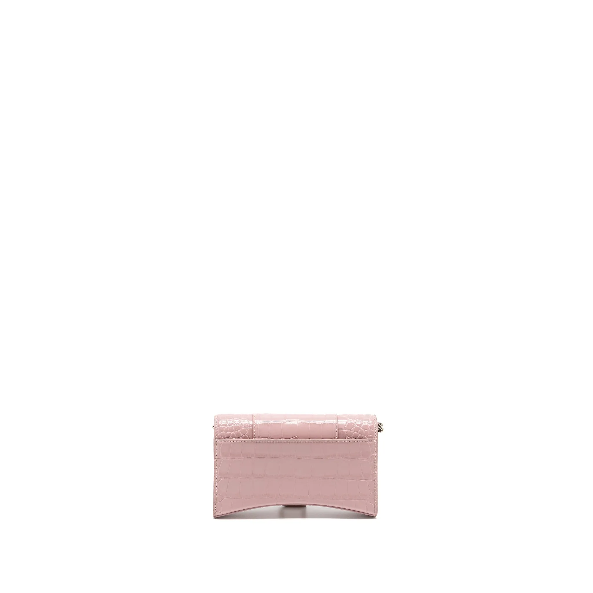Balenciaga Hourglass Wallet on Chain Croc-Embossed Calfskin Pink SHW