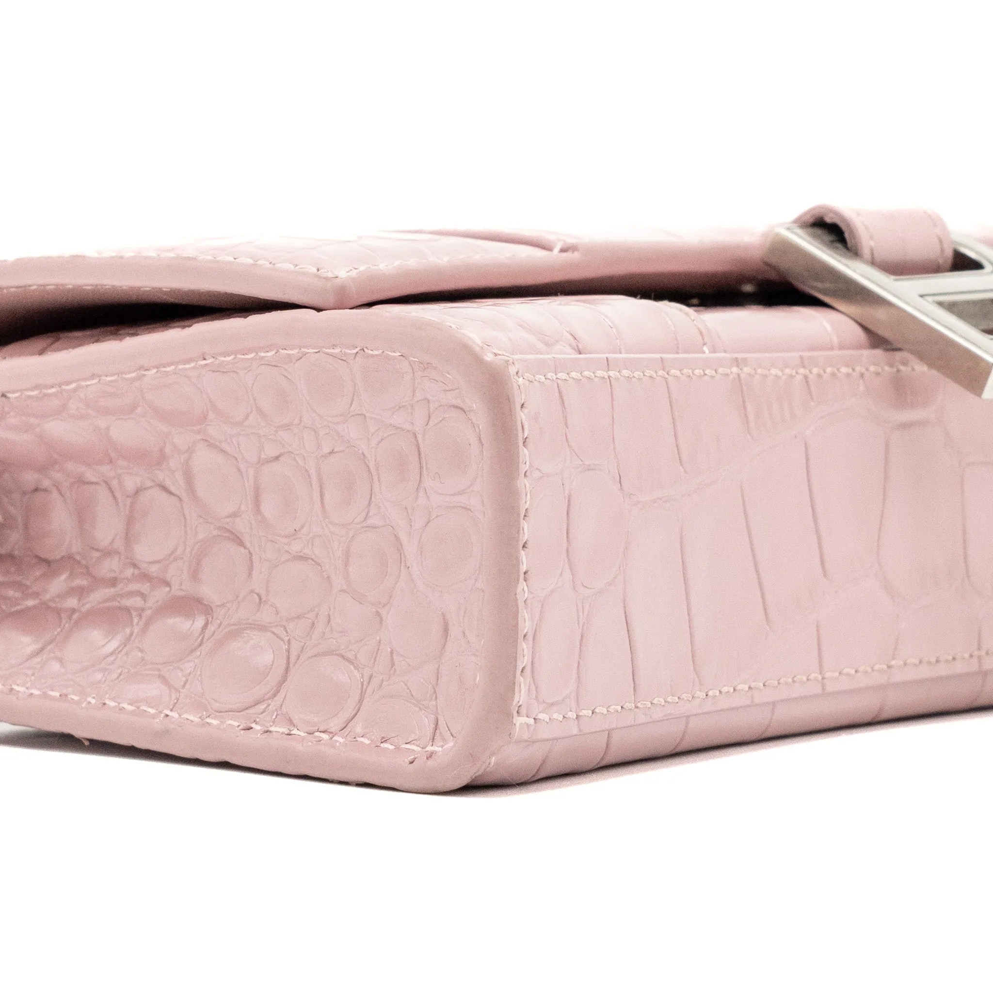 Balenciaga Hourglass Wallet on Chain Croc-Embossed Calfskin Pink SHW