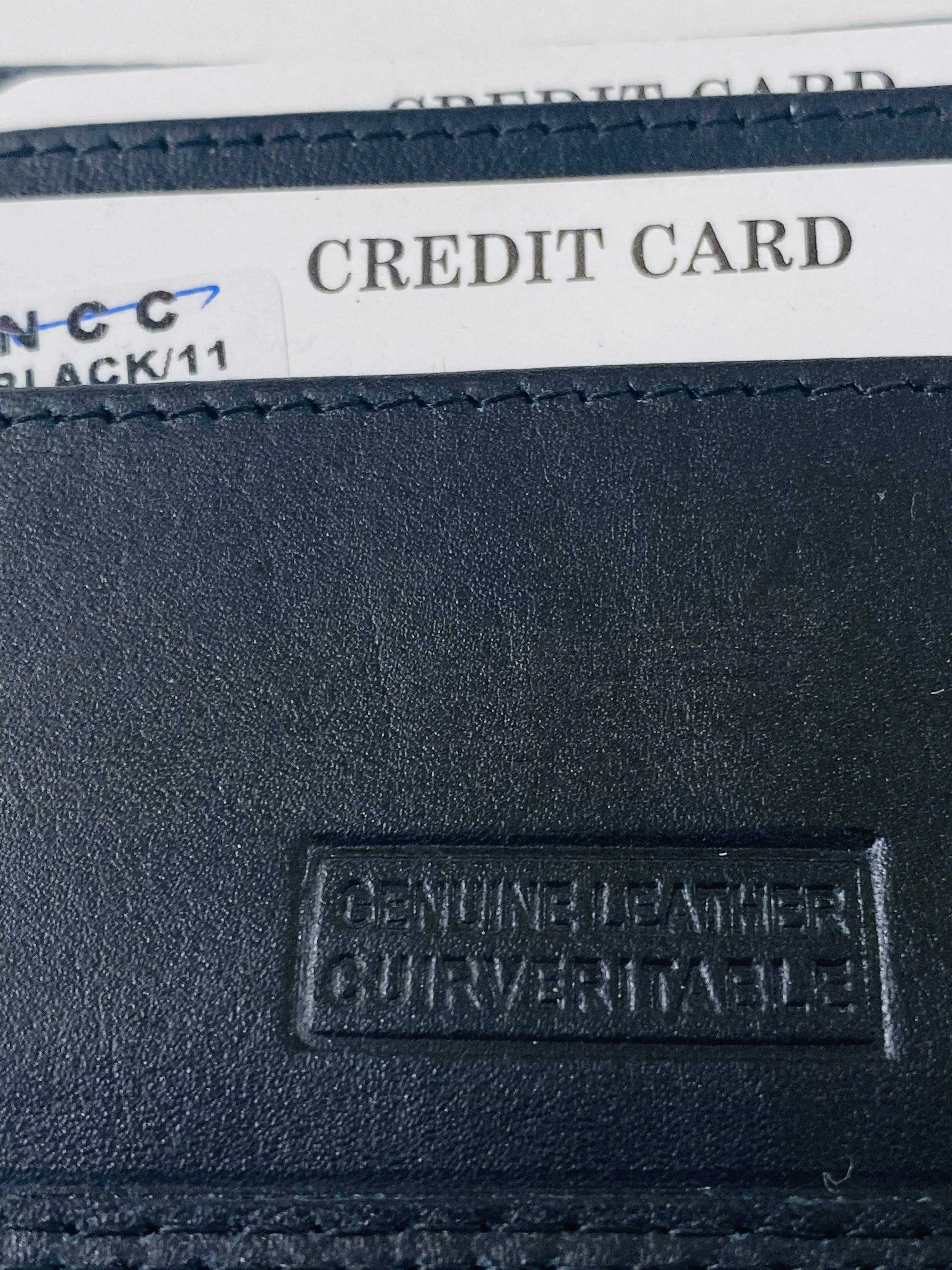 Black Bifold Wallet Featuring Front Credit Card Slots and Money Clip Made with Genuine Leather