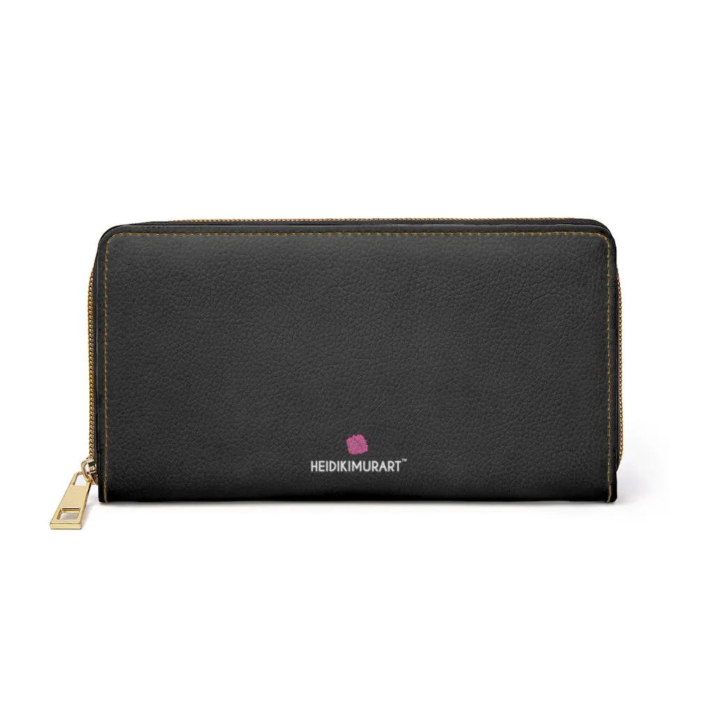 Black Color Best Zipper Wallet, Solid Color Long Compact Designer Premium Quality Women's Wallet