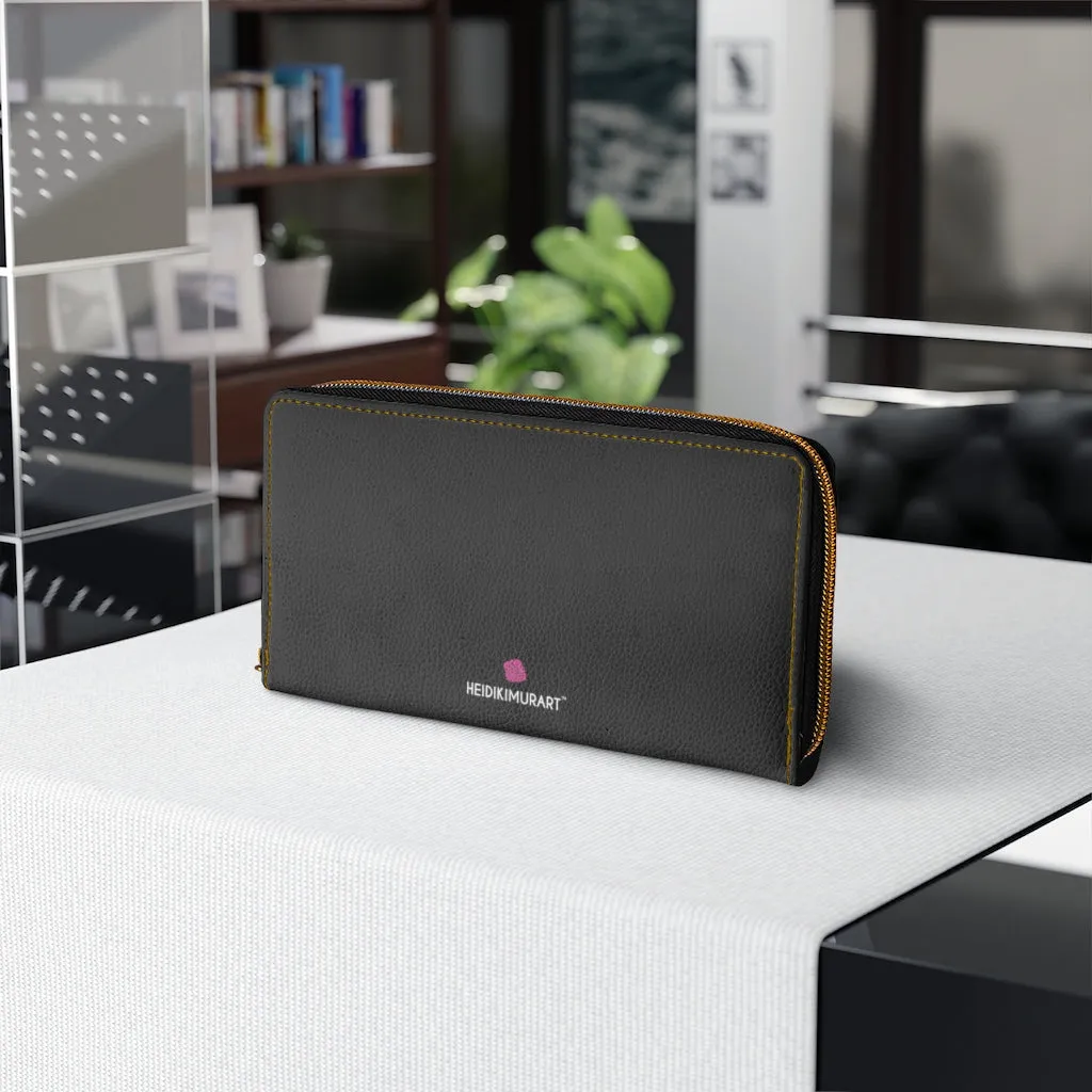 Black Color Best Zipper Wallet, Solid Color Long Compact Designer Premium Quality Women's Wallet