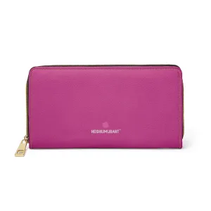 Bright Pink Color Zipper Wallet, Solid Pink Color Long Compact Designer Premium Quality Women's Wallet