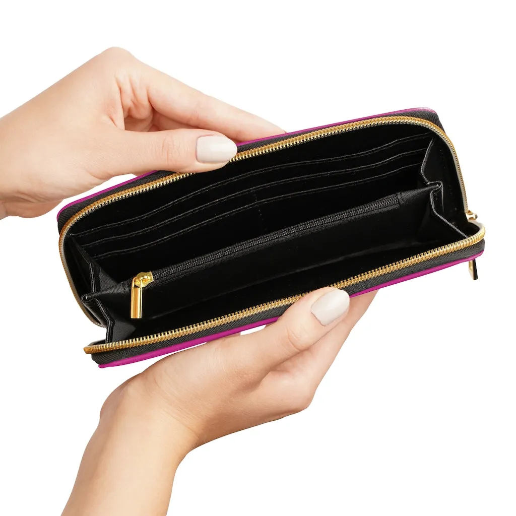 Bright Pink Color Zipper Wallet, Solid Pink Color Long Compact Designer Premium Quality Women's Wallet