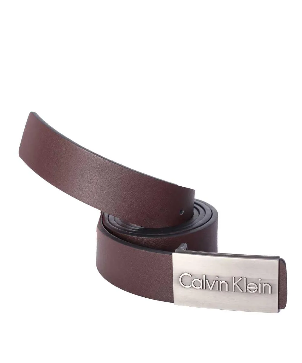 Calvin Klein Men's Crested Brown Leather Belt