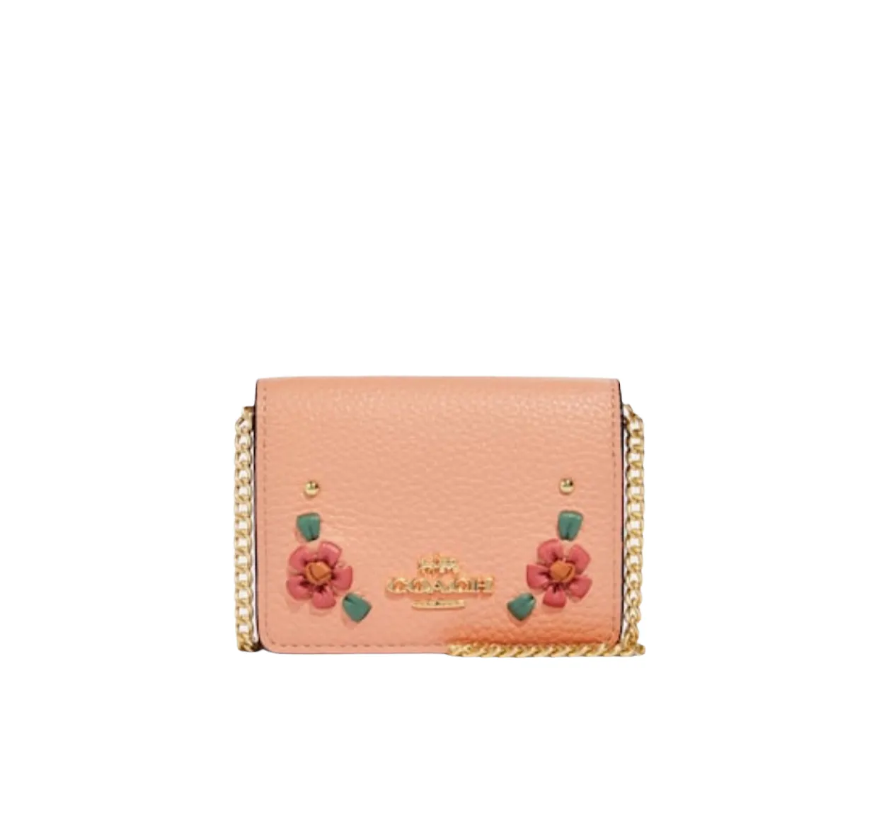 Coach Mini Wallet On A Chain With Floral Whipstitch