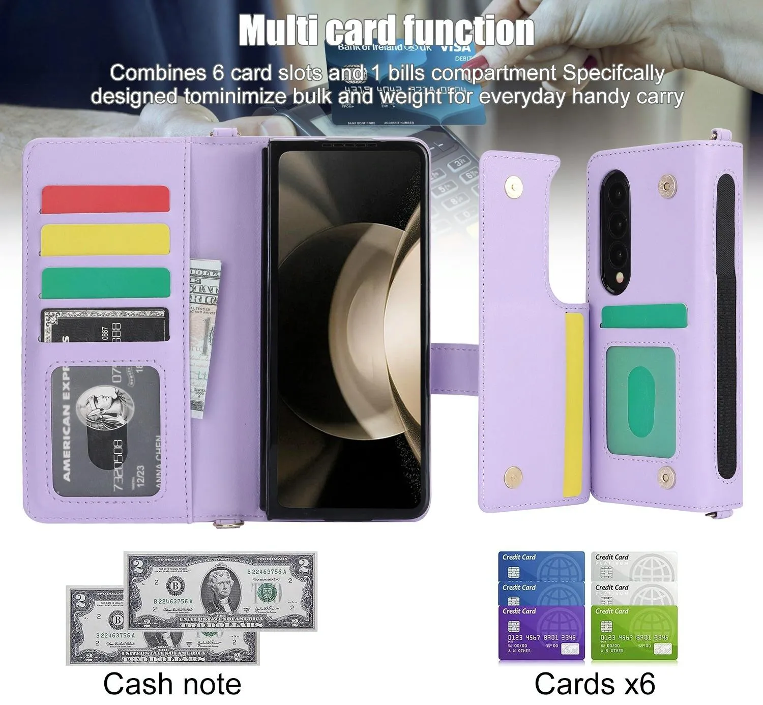 For Samsung Galaxy z Fold4 5G Multifunctional Rhombic Leather Crossbody Phone Case