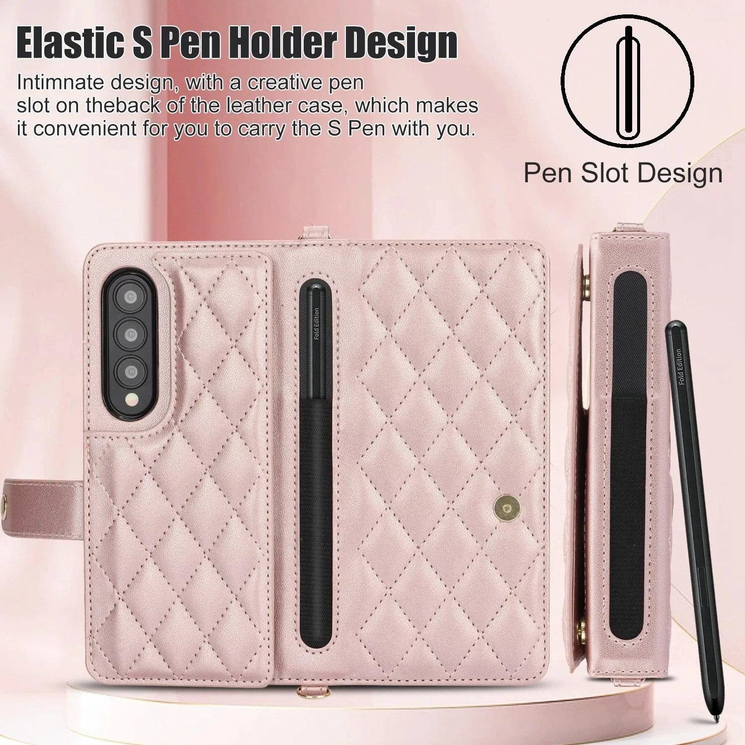 For Samsung Galaxy z Fold4 5G Multifunctional Rhombic Leather Crossbody Phone Case