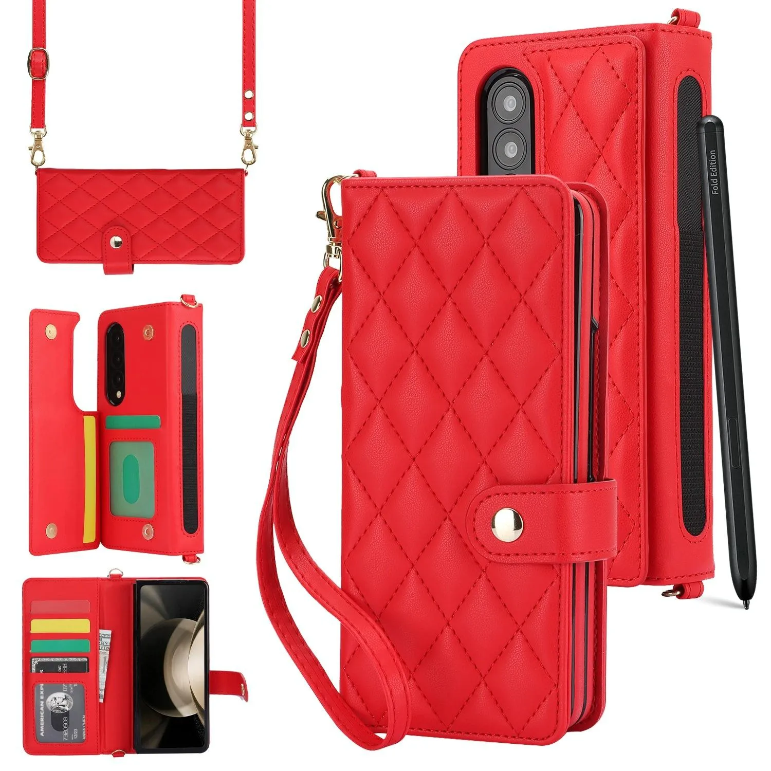 For Samsung Galaxy z Fold4 5G Multifunctional Rhombic Leather Crossbody Phone Case
