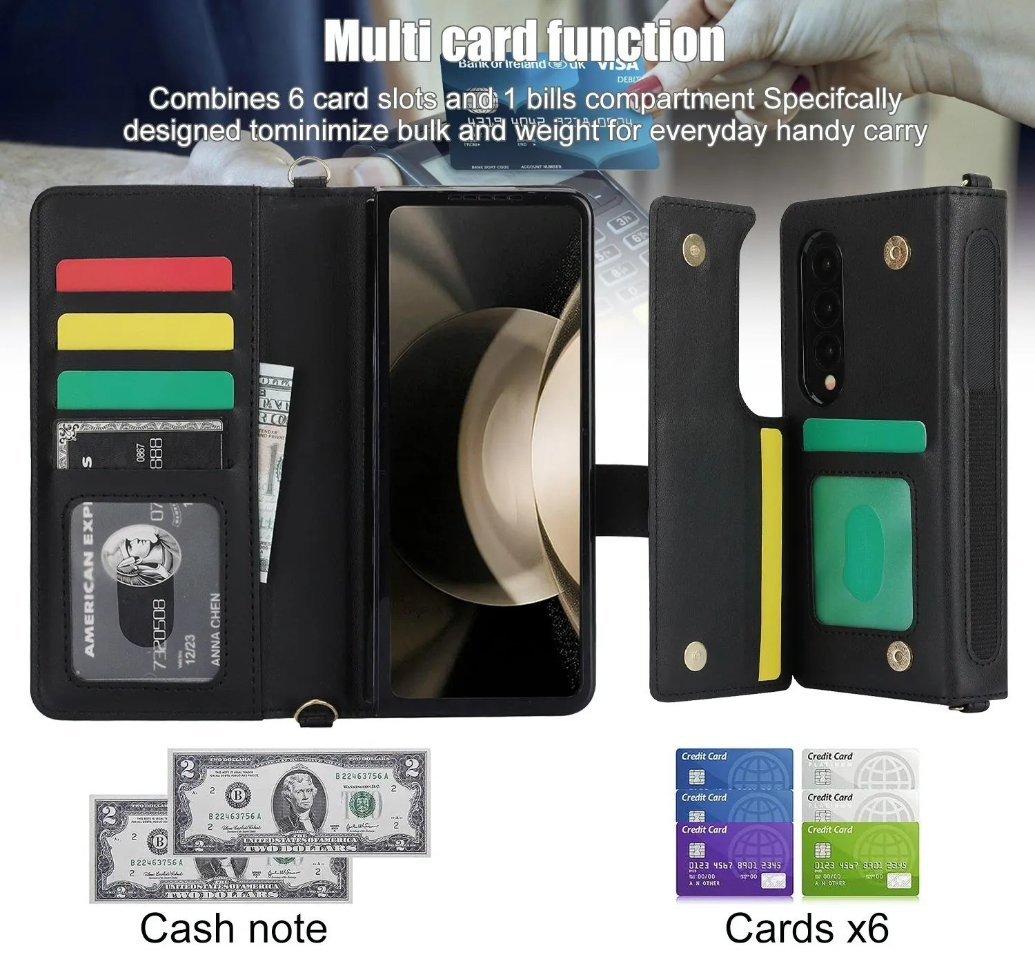 For Samsung Galaxy z Fold4 5G Multifunctional Rhombic Leather Crossbody Phone Case