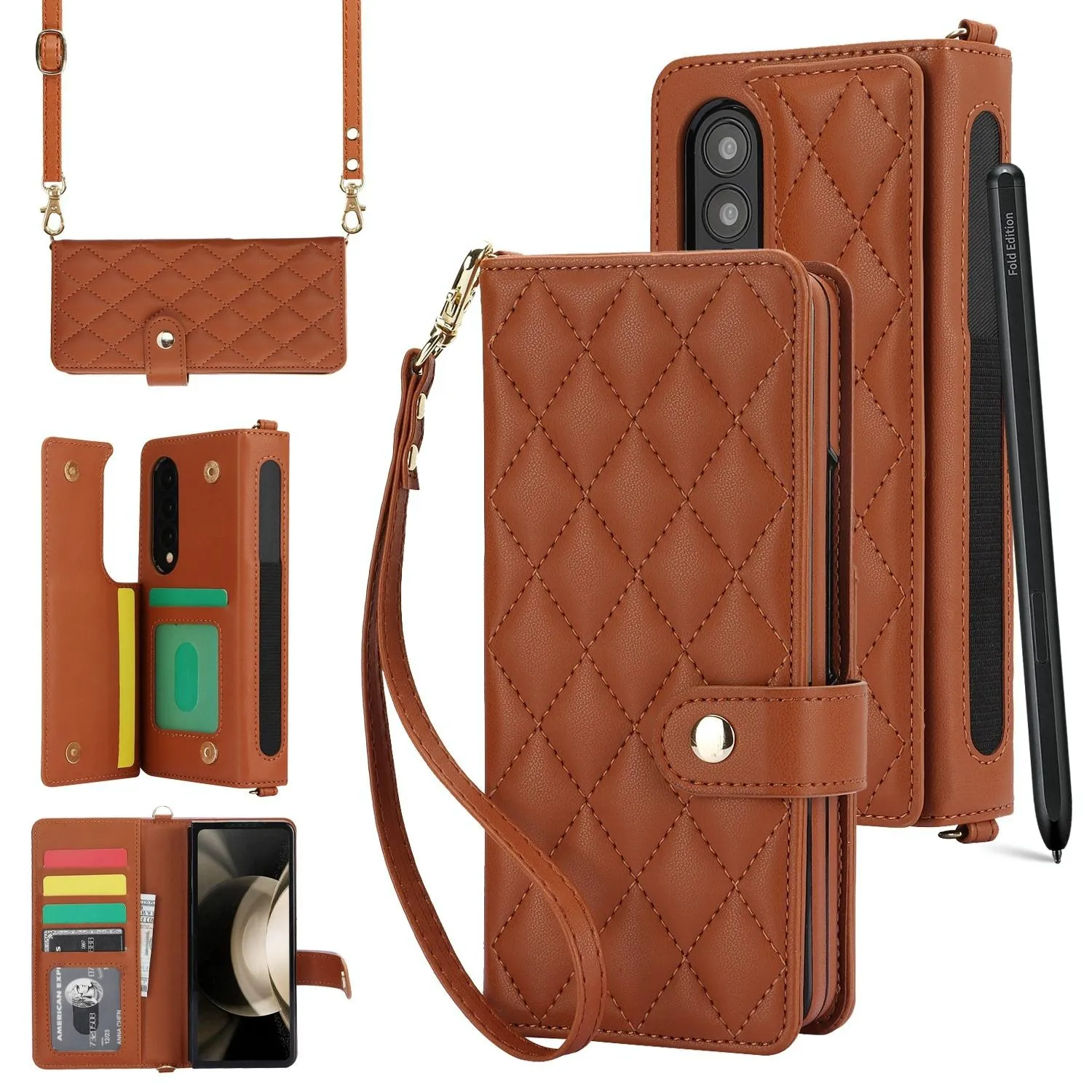 For Samsung Galaxy z Fold4 5G Multifunctional Rhombic Leather Crossbody Phone Case