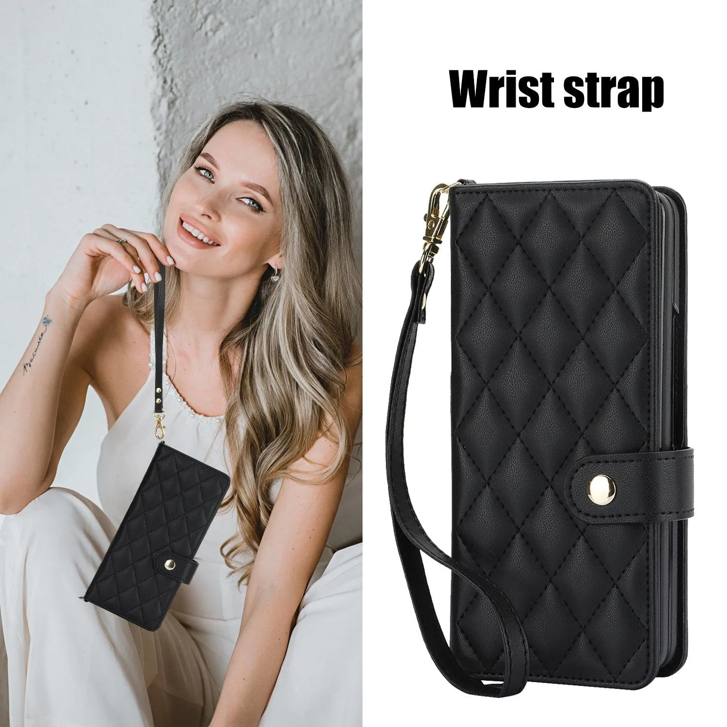 For Samsung Galaxy z Fold4 5G Multifunctional Rhombic Leather Crossbody Phone Case