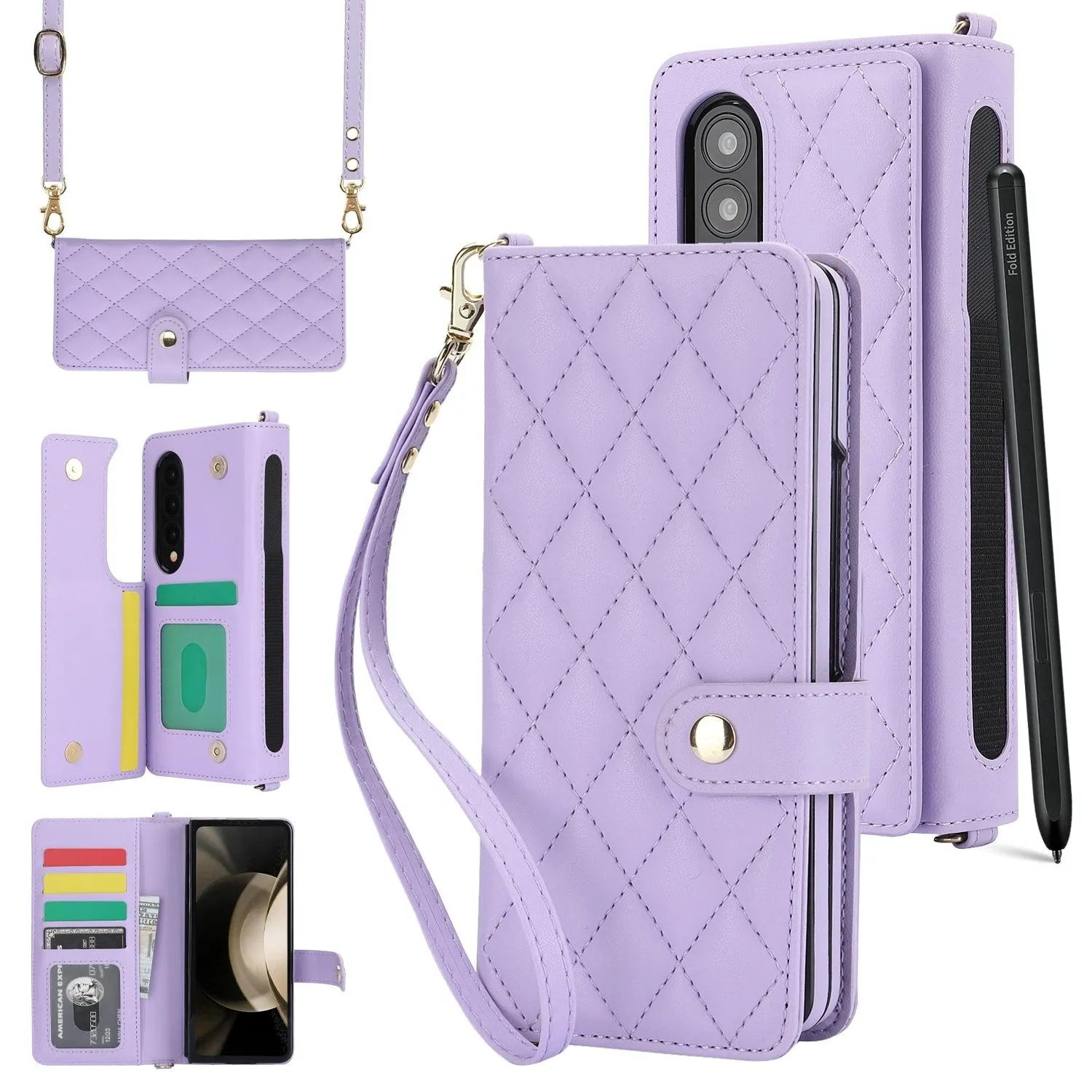 For Samsung Galaxy z Fold4 5G Multifunctional Rhombic Leather Crossbody Phone Case