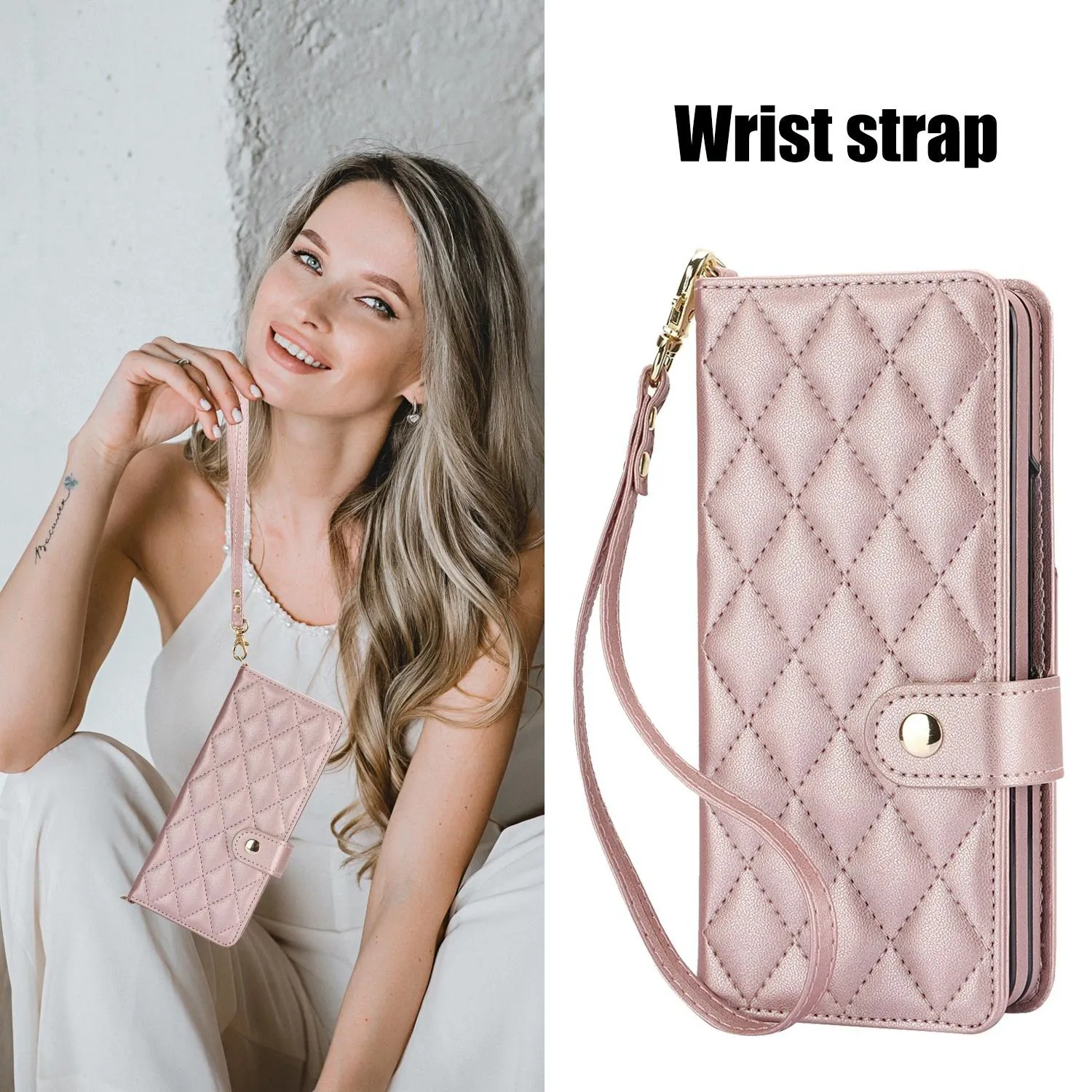 For Samsung Galaxy z Fold4 5G Multifunctional Rhombic Leather Crossbody Phone Case