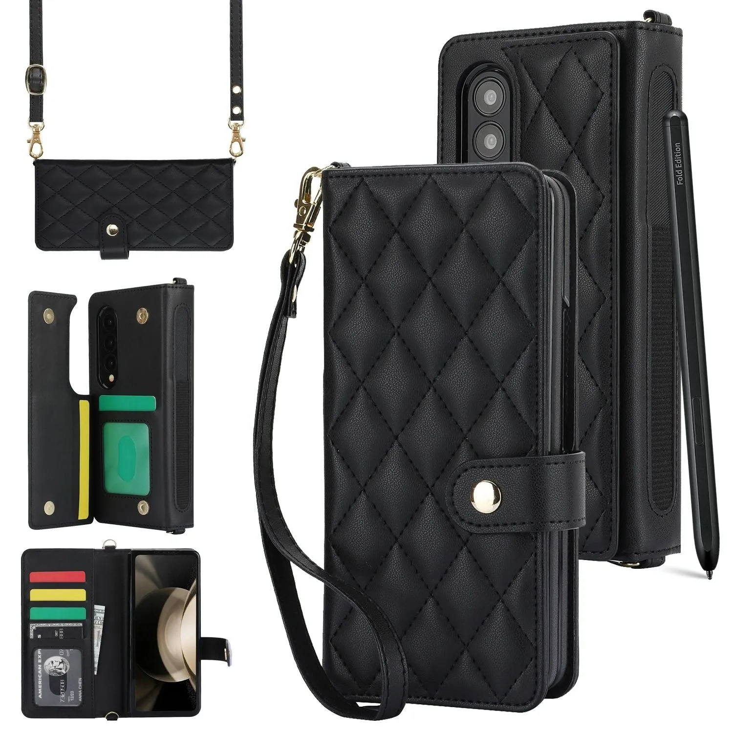For Samsung Galaxy z Fold4 5G Multifunctional Rhombic Leather Crossbody Phone Case