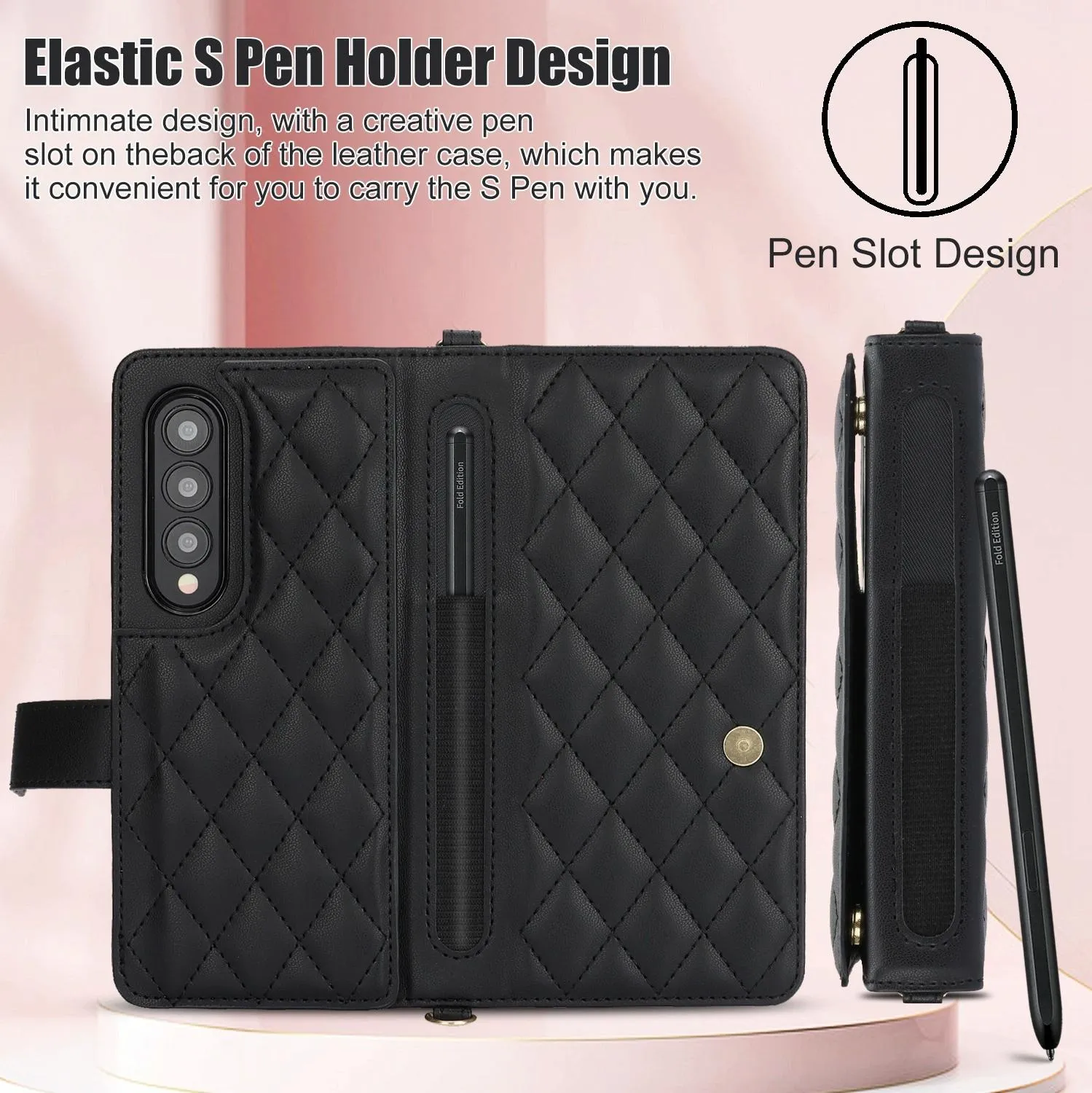 For Samsung Galaxy z Fold4 5G Multifunctional Rhombic Leather Crossbody Phone Case
