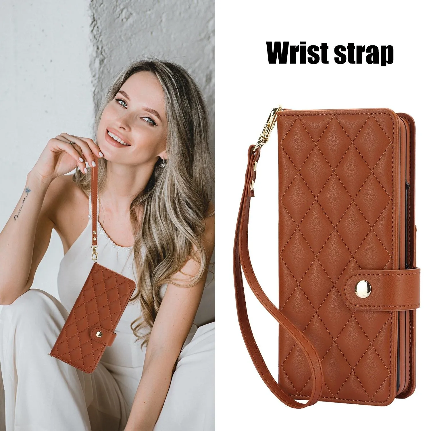 For Samsung Galaxy z Fold4 5G Multifunctional Rhombic Leather Crossbody Phone Case