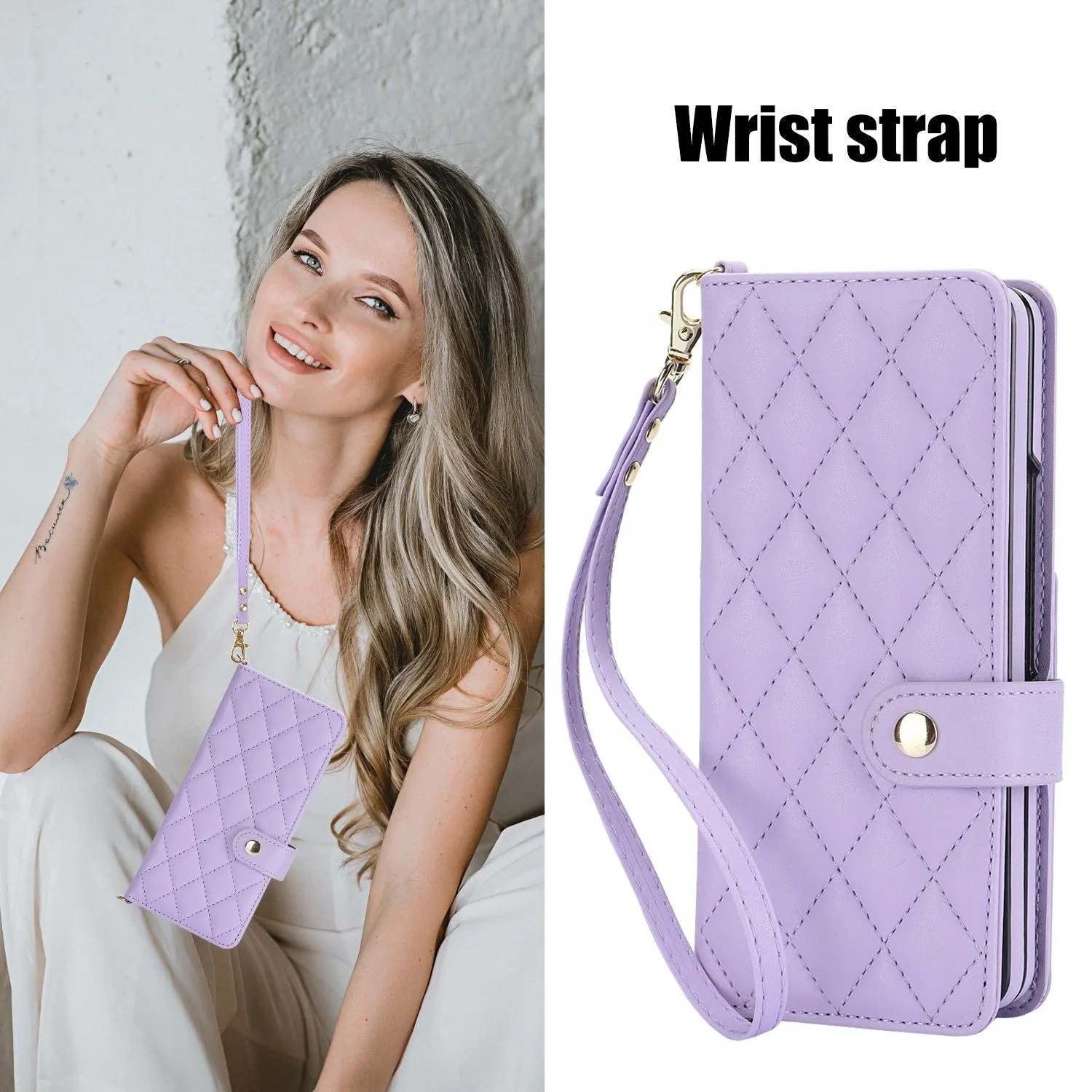 For Samsung Galaxy z Fold4 5G Multifunctional Rhombic Leather Crossbody Phone Case