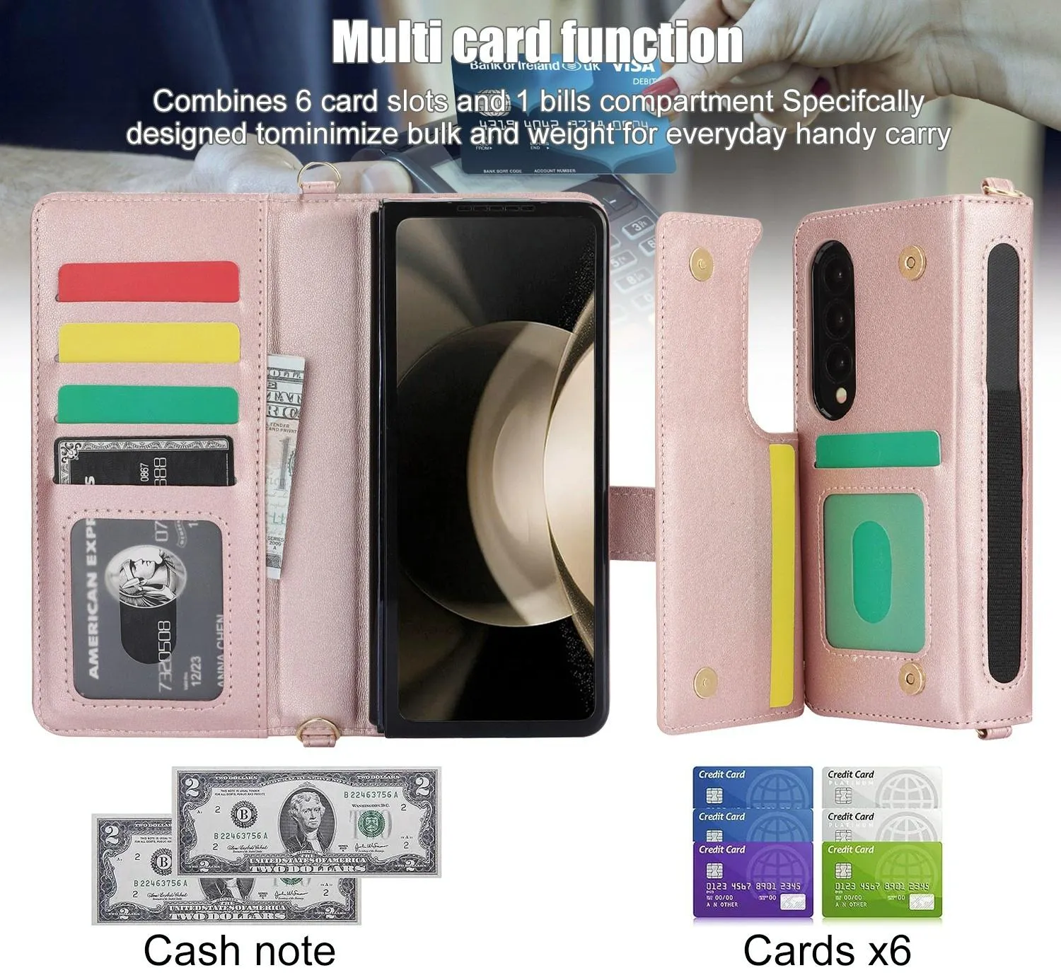 For Samsung Galaxy z Fold4 5G Multifunctional Rhombic Leather Crossbody Phone Case
