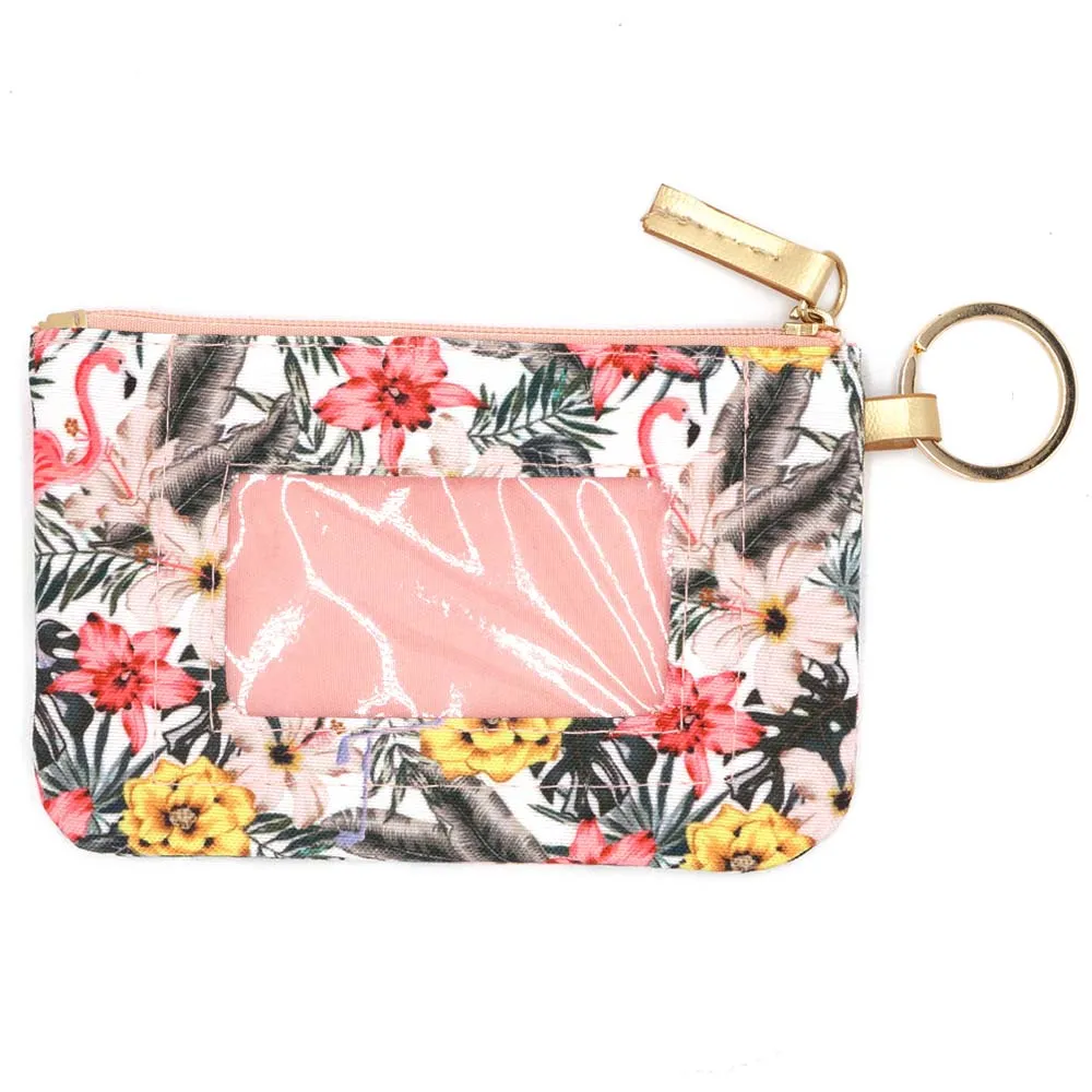 iLLASPARKZ Flamingo Flower Patterned ID Wallet Detachable Lanyard
