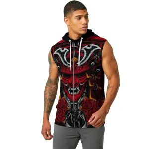Japanese Red Demon Samurai Sleeveless Pullover & Zip Hoodie
