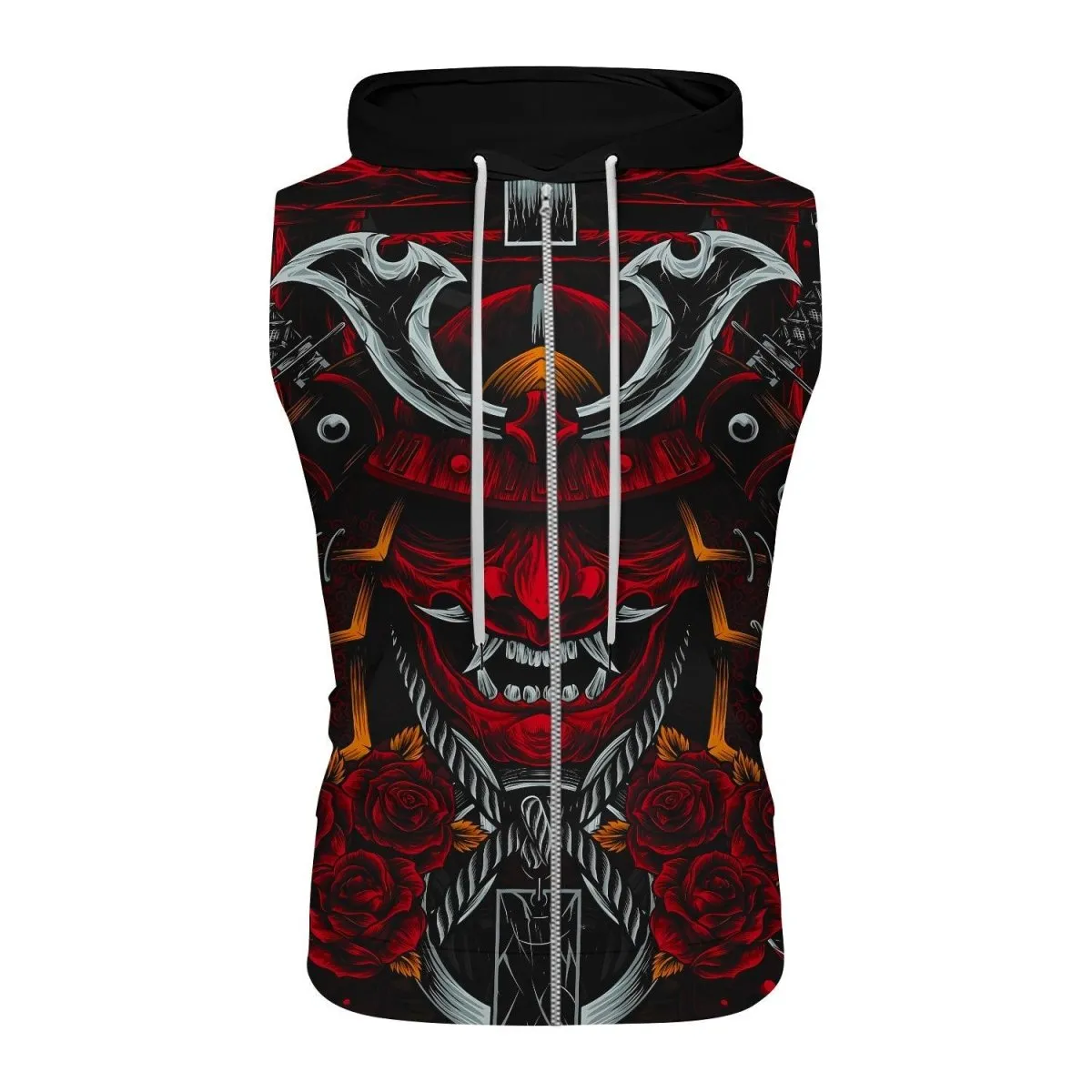 Japanese Red Demon Samurai Sleeveless Pullover & Zip Hoodie