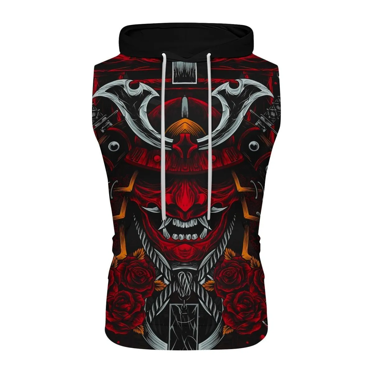 Japanese Red Demon Samurai Sleeveless Pullover & Zip Hoodie