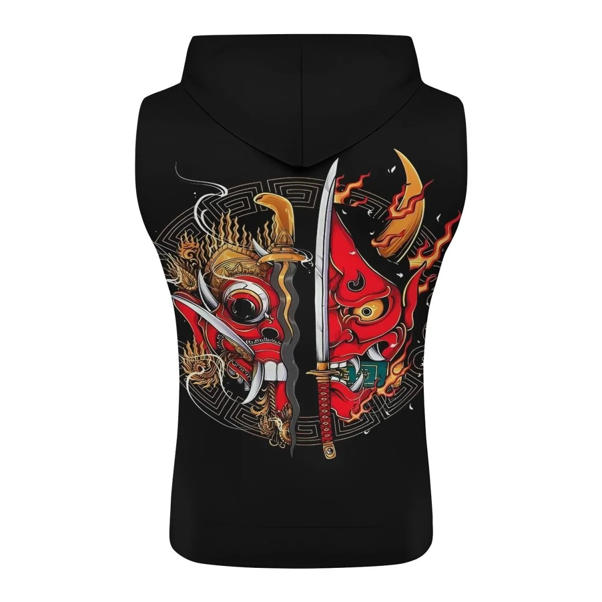 Japanese Red Demon Samurai Sleeveless Pullover & Zip Hoodie