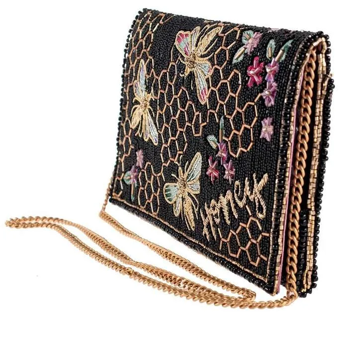 Mary Frances Honey Bee Beaded Crossbody Clutch Handbag