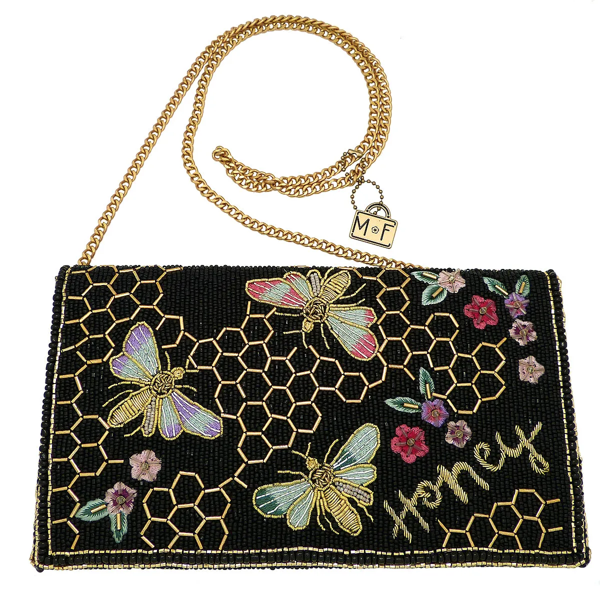 Mary Frances Honey Bee Beaded Crossbody Clutch Handbag