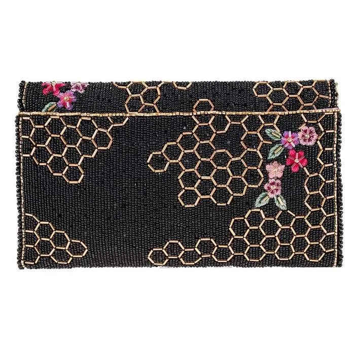 Mary Frances Honey Bee Beaded Crossbody Clutch Handbag