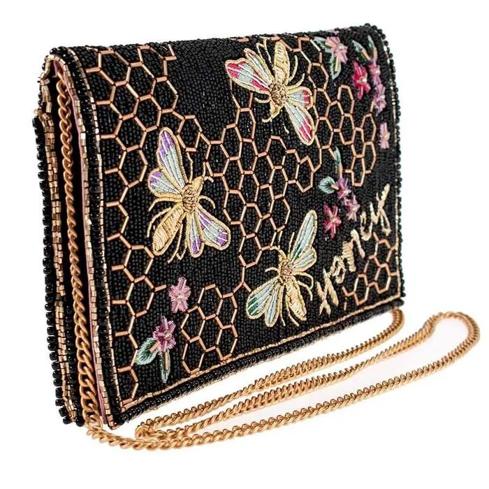 Mary Frances Honey Bee Beaded Crossbody Clutch Handbag