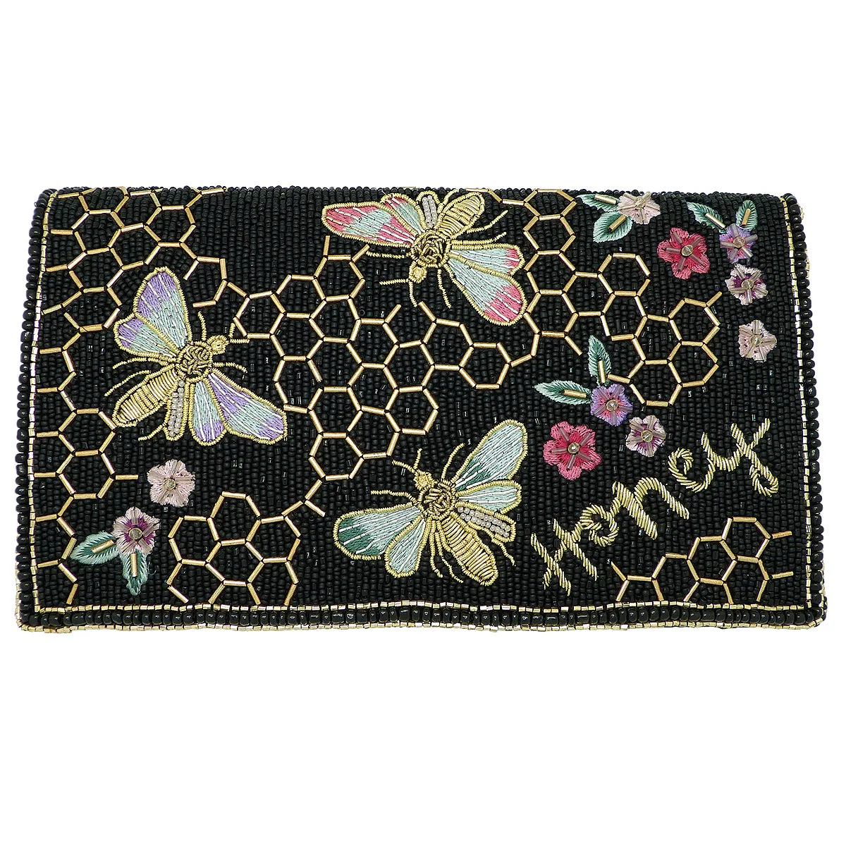 Mary Frances Honey Bee Beaded Crossbody Clutch Handbag