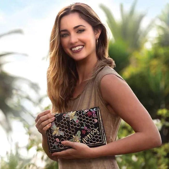 Mary Frances Honey Bee Beaded Crossbody Clutch Handbag