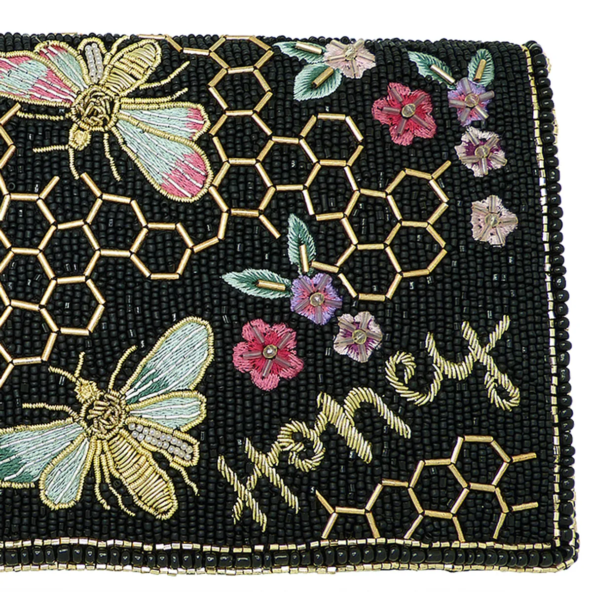 Mary Frances Honey Bee Beaded Crossbody Clutch Handbag