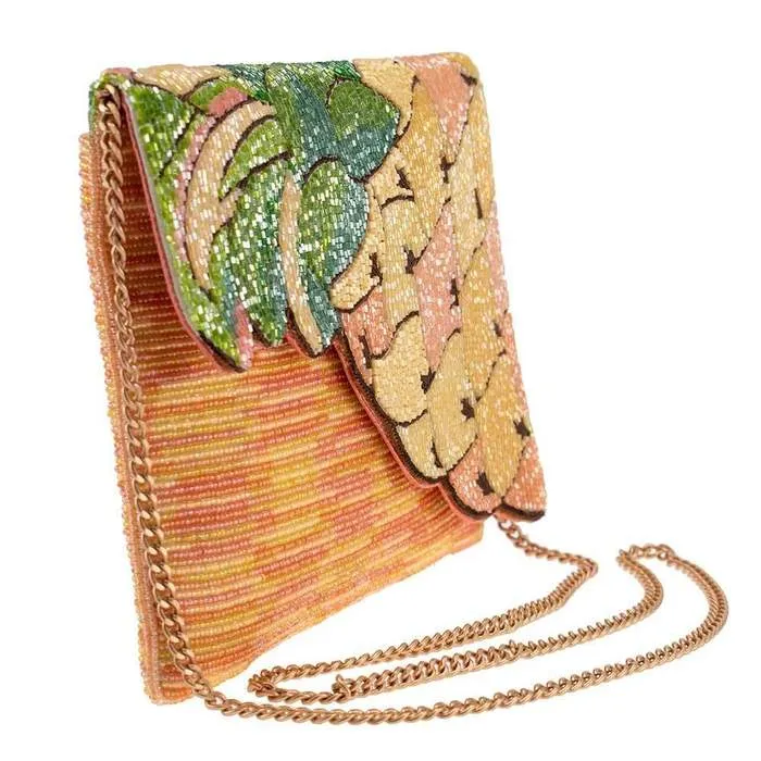 Mary Frances Tropical Pineapple Grove Beaded Crossbody Clutch Handbag