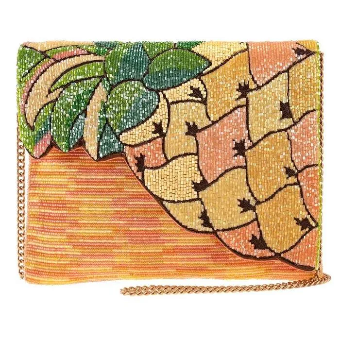 Mary Frances Tropical Pineapple Grove Beaded Crossbody Clutch Handbag