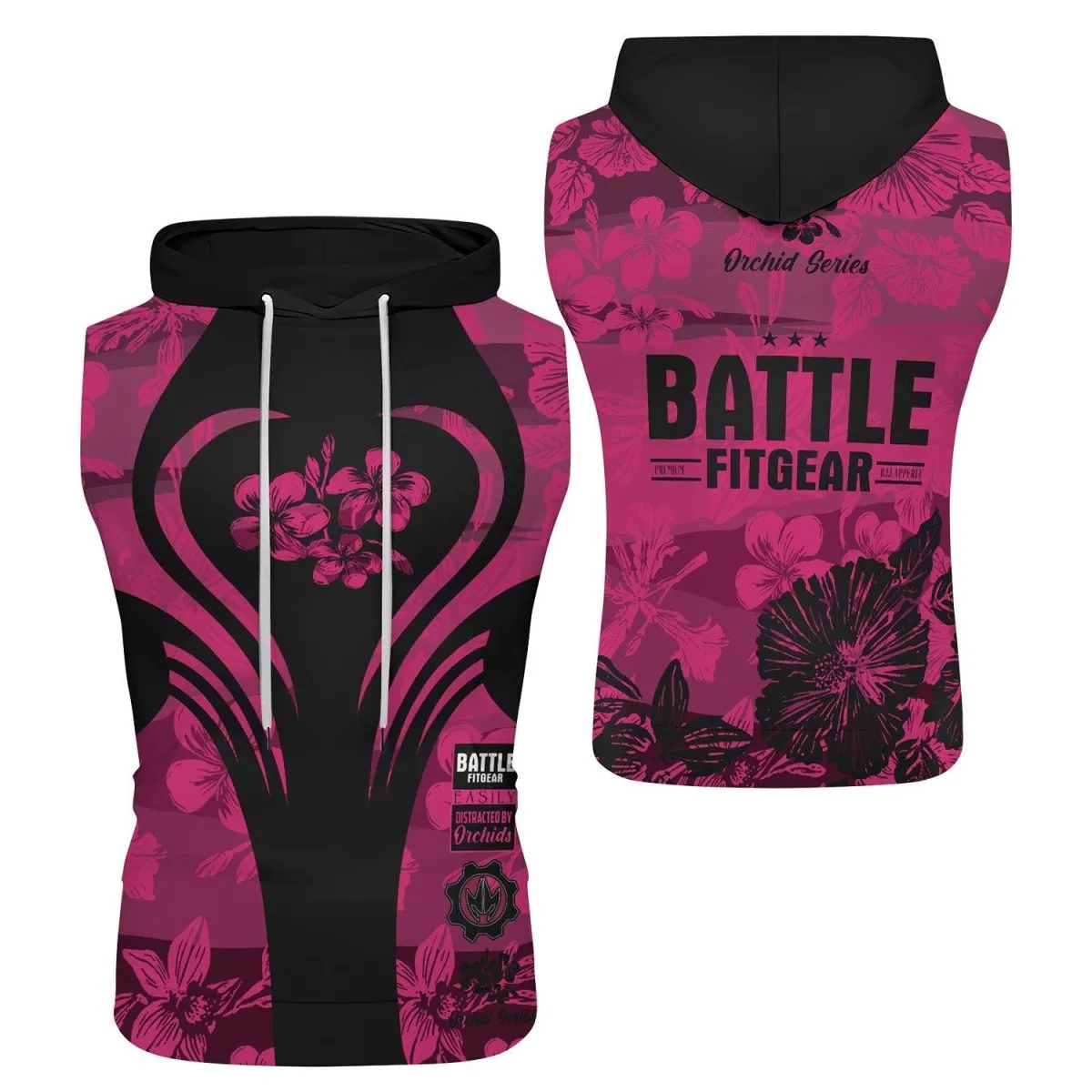 Orchid Series Floral Pink Heart Pattern Sleeveless Pullover & Zip Hoodie