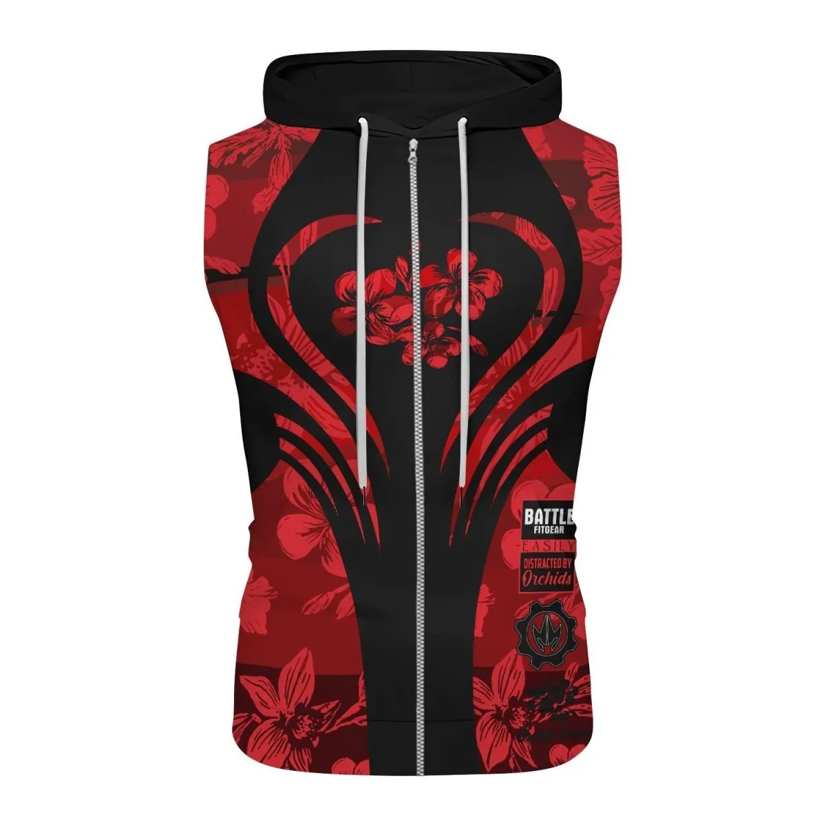 Orchid Series Floral Red Heart Pattern Sleeveless Pullover & Zip Hoodie