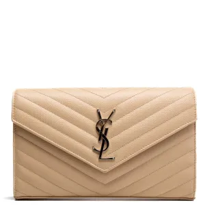 SAINT LAURENT Cassandre Wallet on Chain - Dark Beige