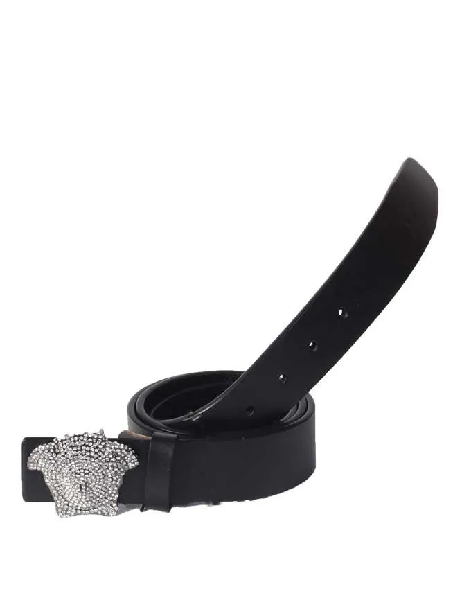 Versace Crystal 3D Medusa Patent Leather Belt - Black
