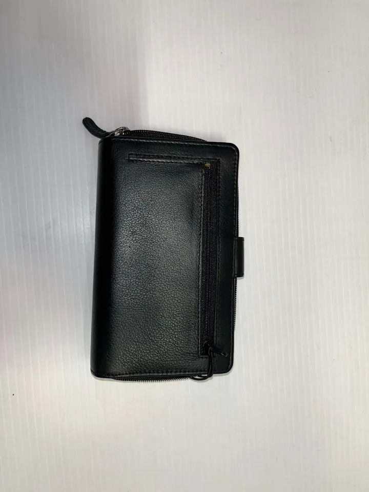Wallet - Black leather genuine lether purse with cardholders