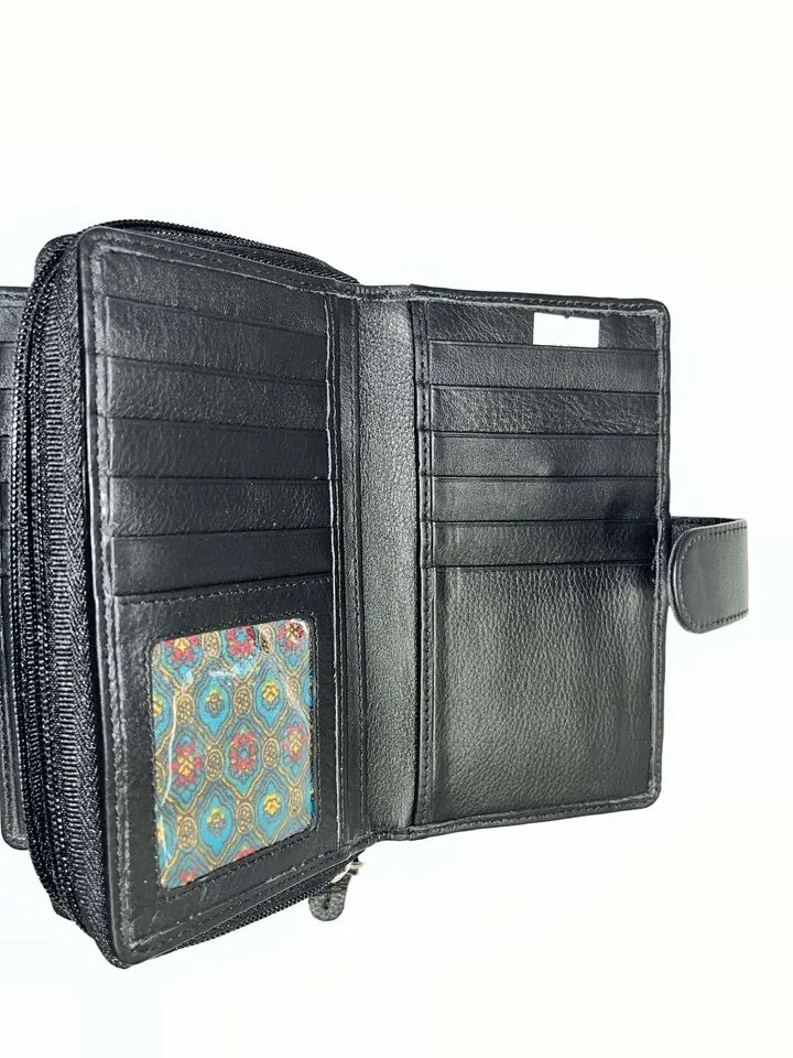 Wallet - Black leather genuine lether purse with cardholders