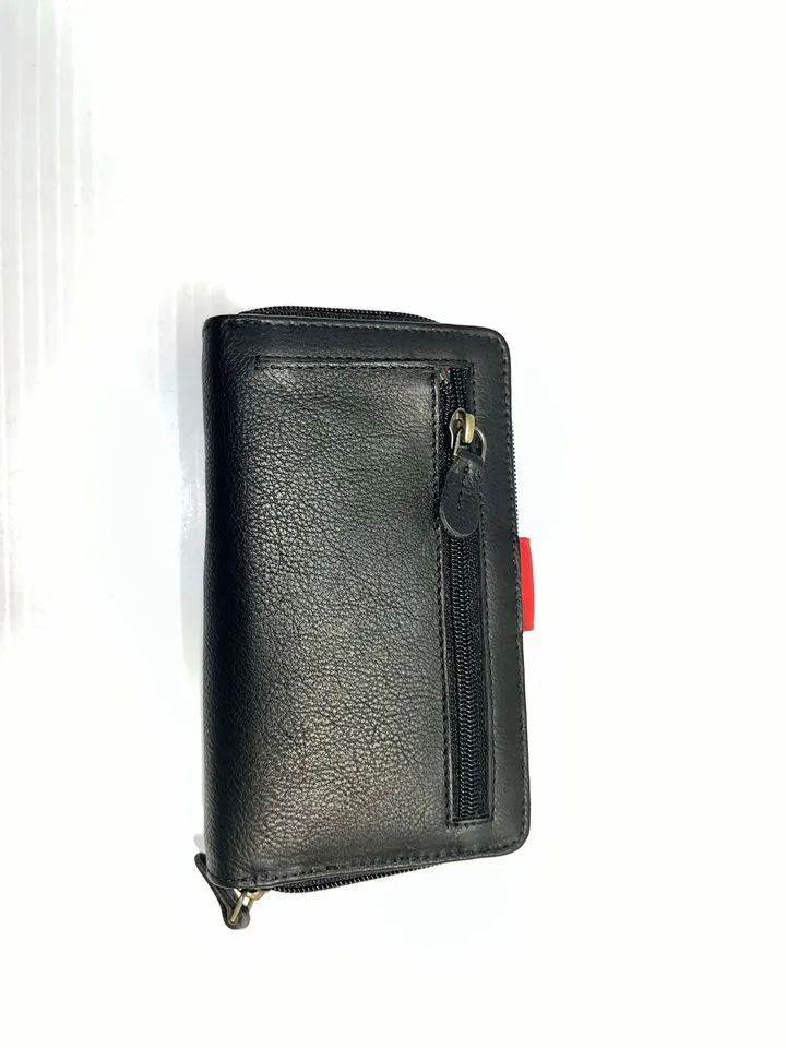 Wallet - Black leather genuine lether purse with cardholders