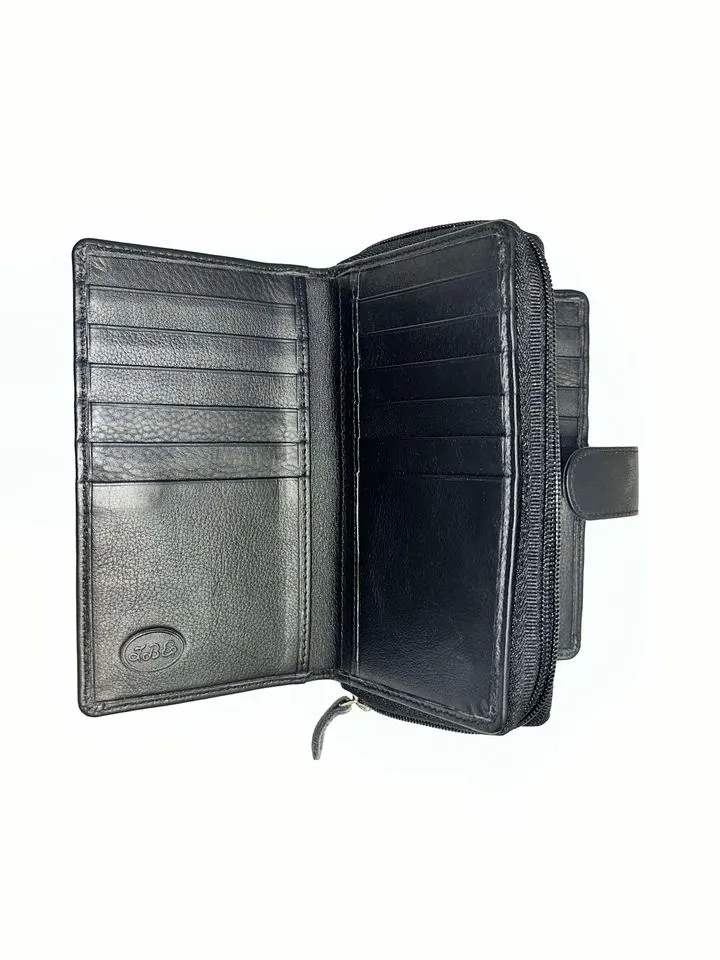 Wallet - Black leather genuine lether purse with cardholders