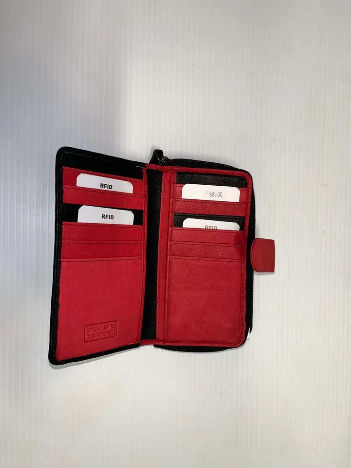 Wallet - Red/Black genuine leather purse with cardholders
